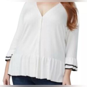 Lane Bryant Women’s 14/16 White Button Front Ruffle Hem Cardigan Sweater